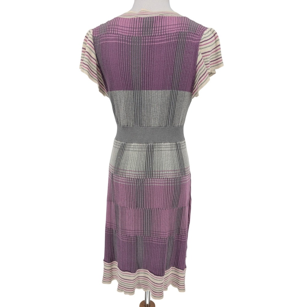 Y2K BCBG Silk Blend Knit Dress L Purple Plaid V-Neck Indie Retro Mod Luxury Chic - Picture 3 of 12
